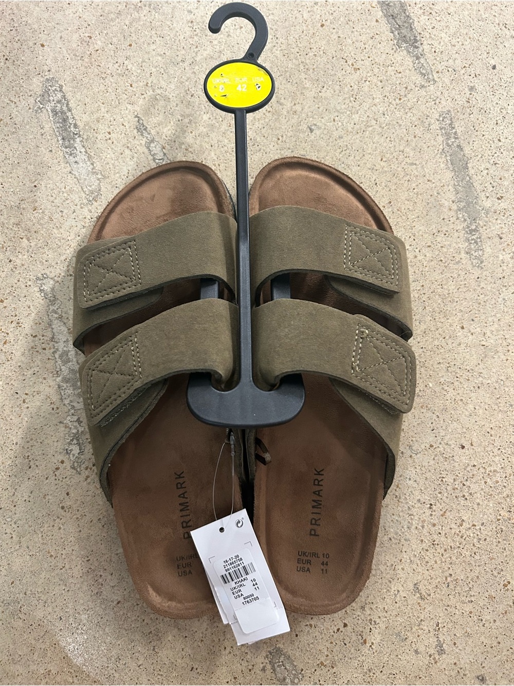 Primark Men's Olive Double-Strap Suede Slide Sandals